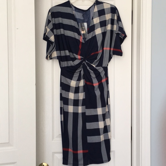 Navy, red & ivory midi dress.  NWT. - Picture 5 of 8